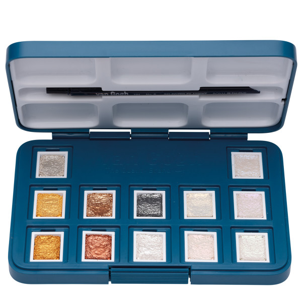 Royal Talens – Van Gogh Pocket Box med 12 halvkoppar Metallic-/interferencekulörer